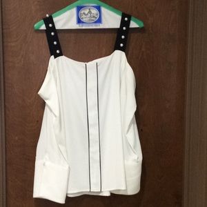 White drop shoulder top with pearl embellishments